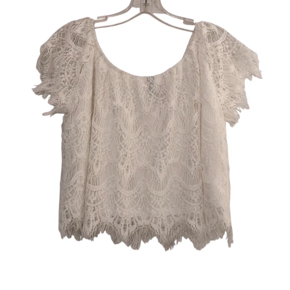White Lace Crop Top with Fringe Detail Size XL Boho Fairycore